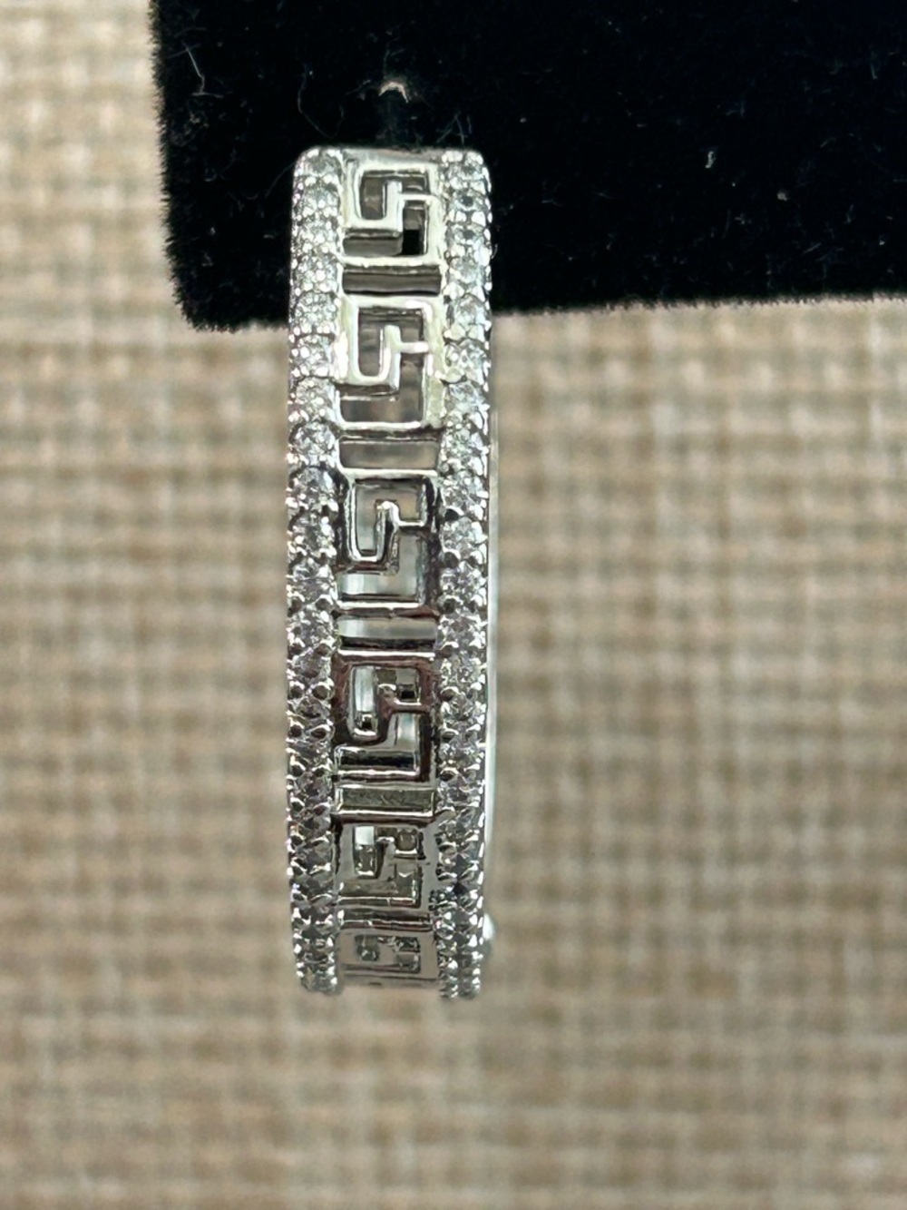 18K White Gold Filled Greek Key Hoop Earrings|AAA CZ Pave Hoops|NWOT
